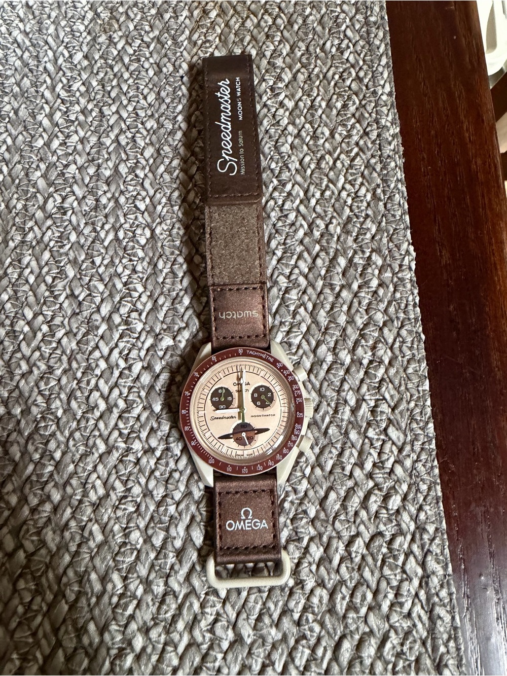 Swatch x Omega Speedmaster Brown and Cream Chronograph Saturn Watch